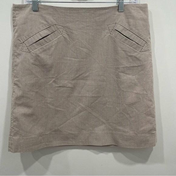 Grace Dresses & Skirts - Grace Women Skirt Size 10 Tan White Pencil Stripes Cotton Blend Lined Classic